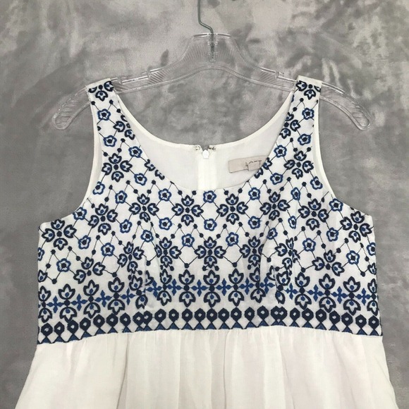 Ann Taylor LOFT Dress Womens 0 White Empire Waist Shift Embroidered Linen Cotton - Picture 3 of 10